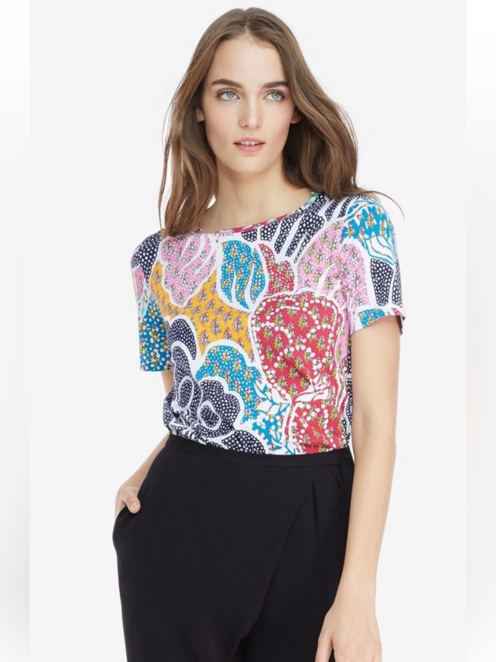 Diane von Furstenberg Flower Power Dream T-Shirt Sz S w MEASUREMENTS Cotton - Picture 12 of 13